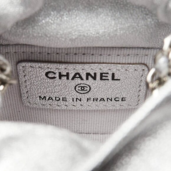 Chanel Metallic Silver Quilted Leather Mini Drawstring CC Bucket Bag - Picture 9 of 12